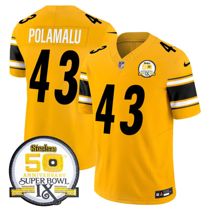 Steelers 50th Anniversary Of Super Bowl IX Patch Vapor Limited Jersey - All Stitched