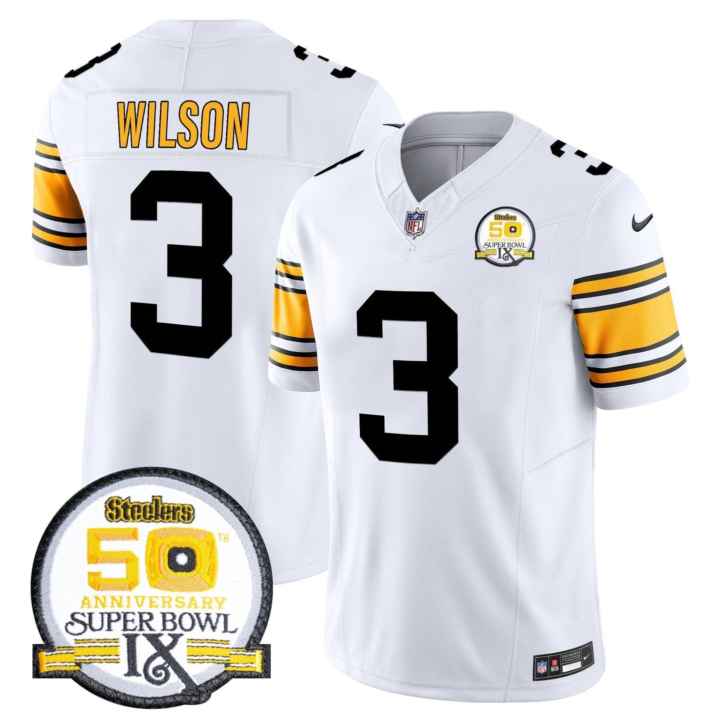 Steelers 50th Anniversary Of Super Bowl IX Patch Vapor Limited Jersey - All Stitched