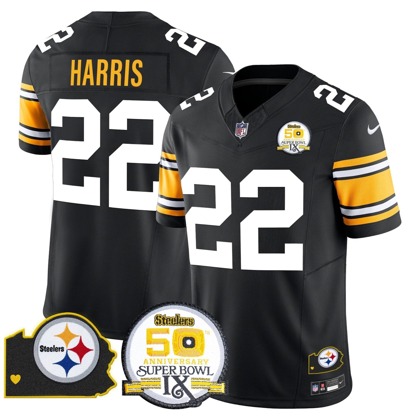 Steelers 50th Anniversary Of Super Bowl IX & Map Patch Vapor Limited Jersey - All Stitched