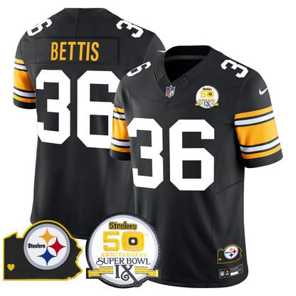 Steelers 50th Anniversary Of Super Bowl IX & Map Patch Vapor Limited Jersey - All Stitched