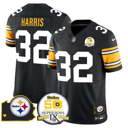 Steelers 50th Anniversary Of Super Bowl IX & Map Patch Vapor Limited Jersey - All Stitched