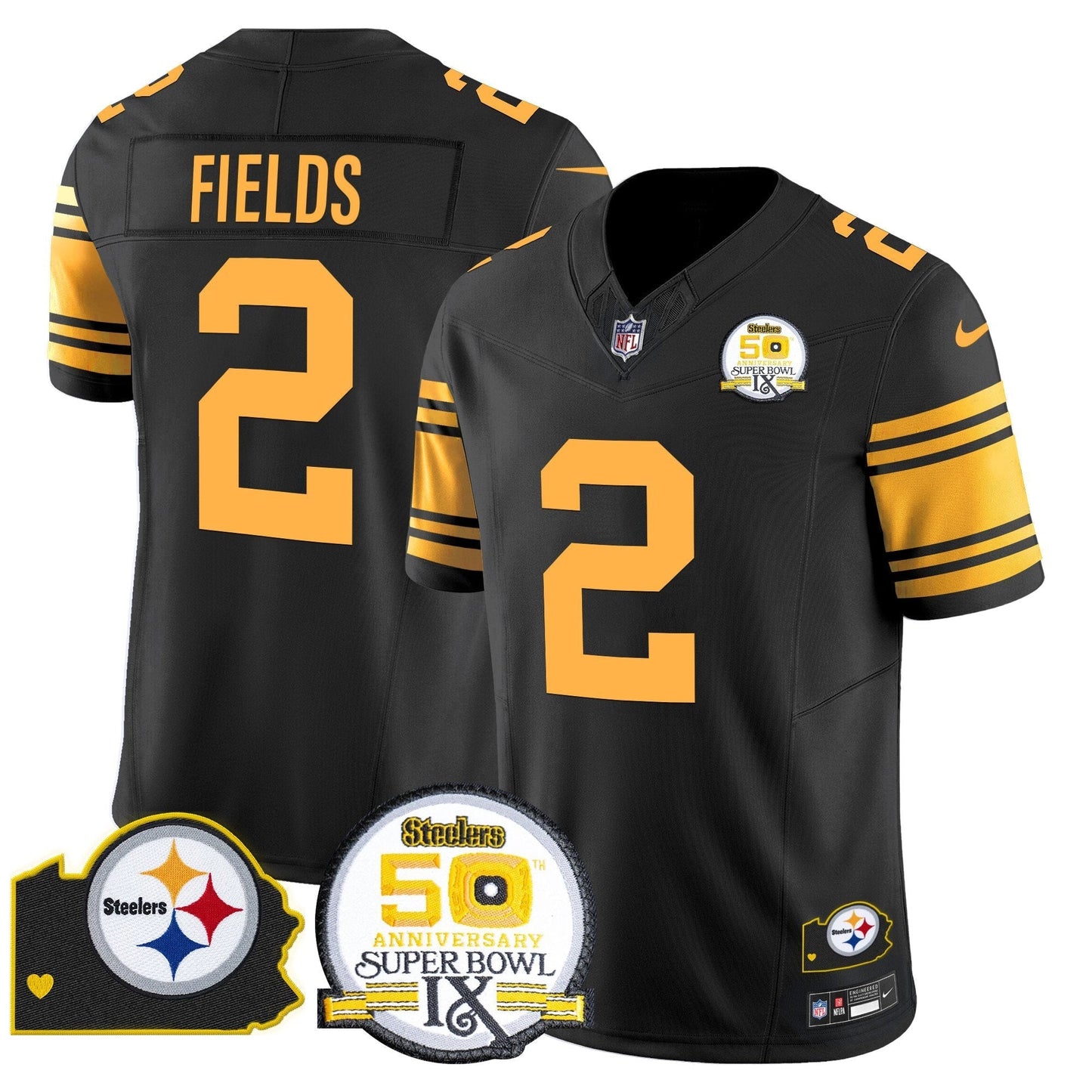 Steelers 50th Anniversary Of Super Bowl IX & Map Patch Vapor Limited Jersey - All Stitched