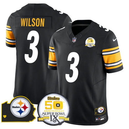 Steelers 50th Anniversary Of Super Bowl IX & Map Patch Vapor Limited Jersey - All Stitched