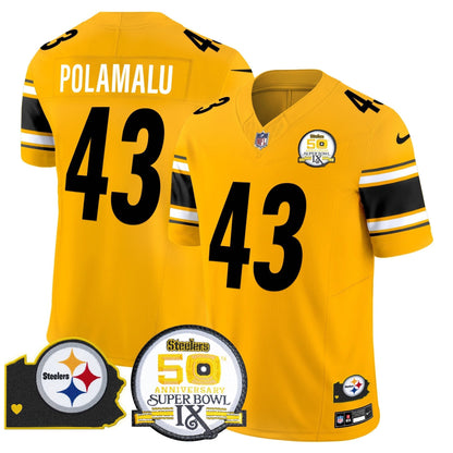 Steelers 50th Anniversary Of Super Bowl IX & Map Patch Vapor Limited Jersey - All Stitched