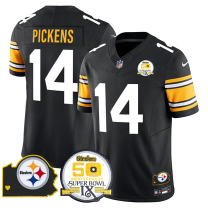 Steelers 50th Anniversary Of Super Bowl IX & Map Patch Vapor Limited Jersey - All Stitched