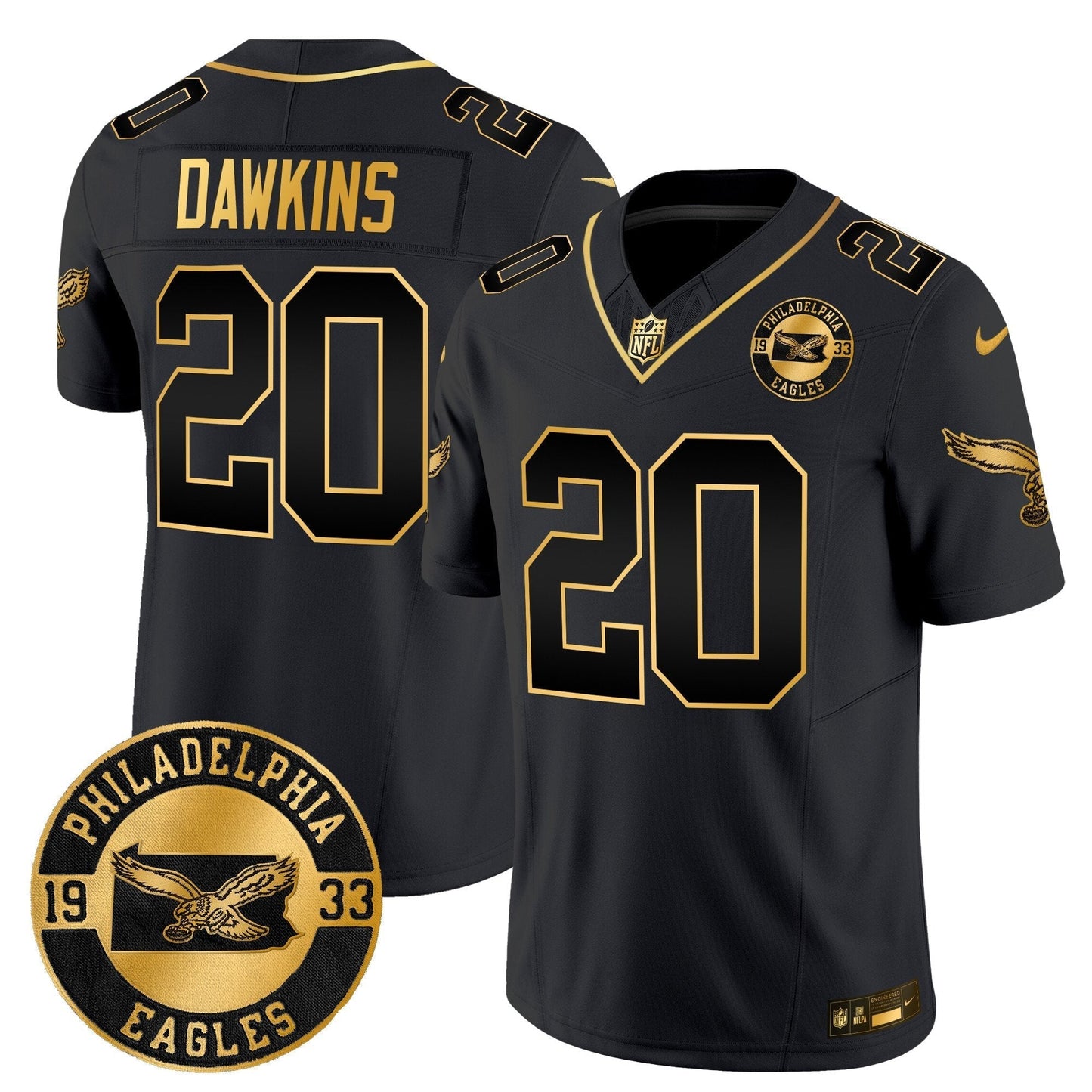 Philadelphia Eagles 2024 Throwback Gold Vapor Limited Jersey - Est. 1933 Patch - All Stitched