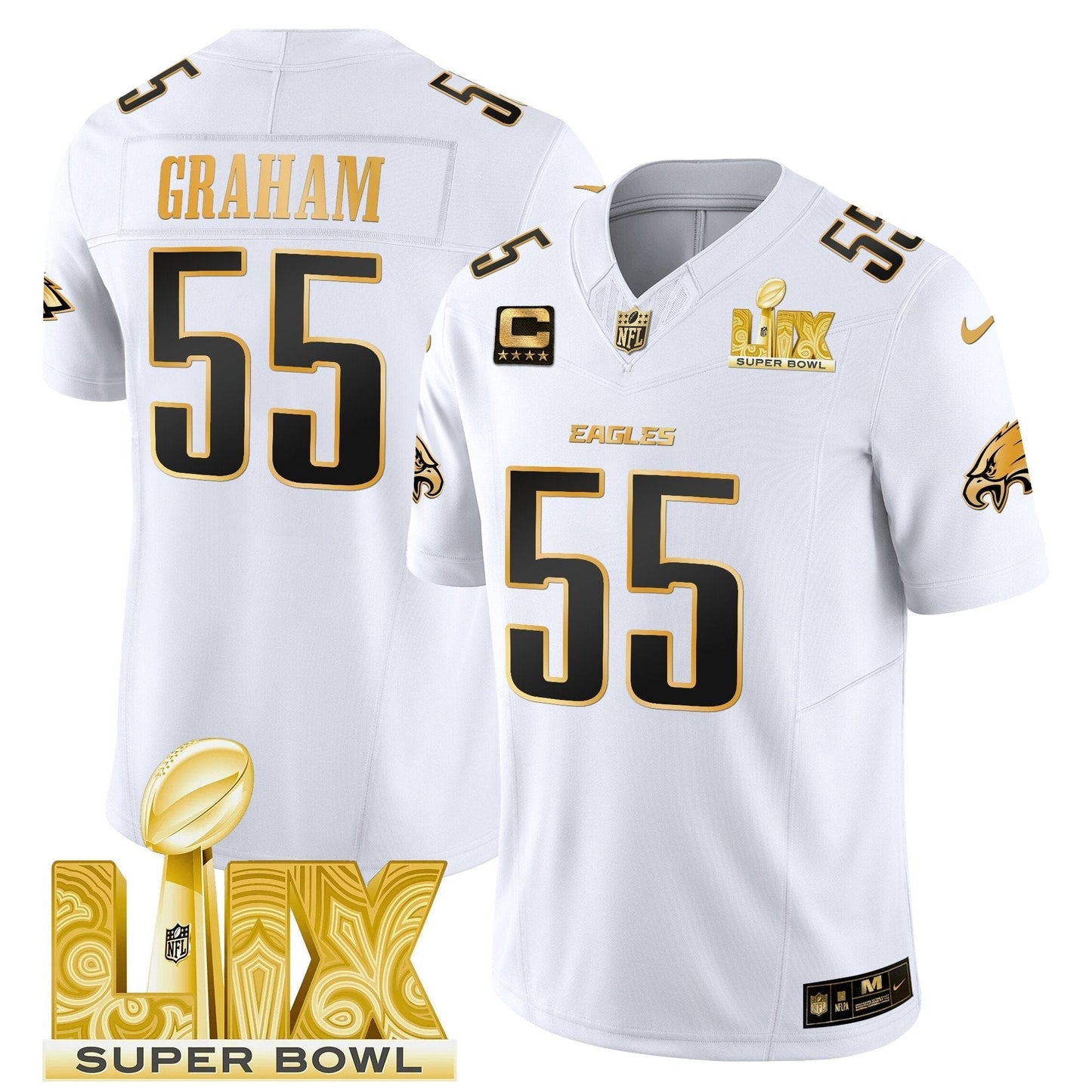 Philadelphia Eagles Super Bowl LIX Patch Gold Vapor Limited Jersey - All Stitched