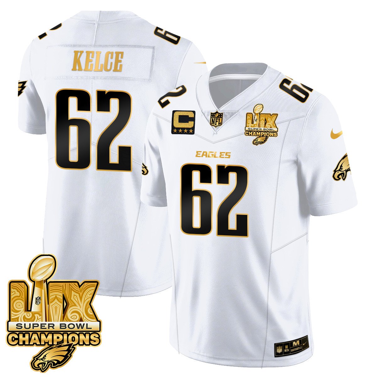 Philadelphia Eagles Super Bowl LIX Champions Gold Trim Vapor Limited Jersey - All Stitched