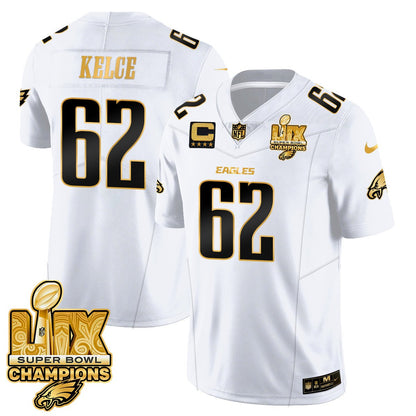 Philadelphia Eagles Super Bowl LIX Champions Gold Trim Vapor Limited Jersey - All Stitched