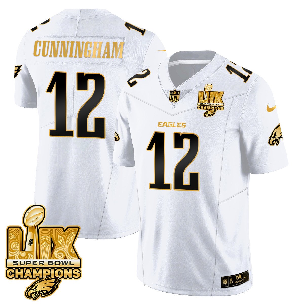Philadelphia Eagles Super Bowl LIX Champions Gold Vapor Limited Jersey - All Stitched