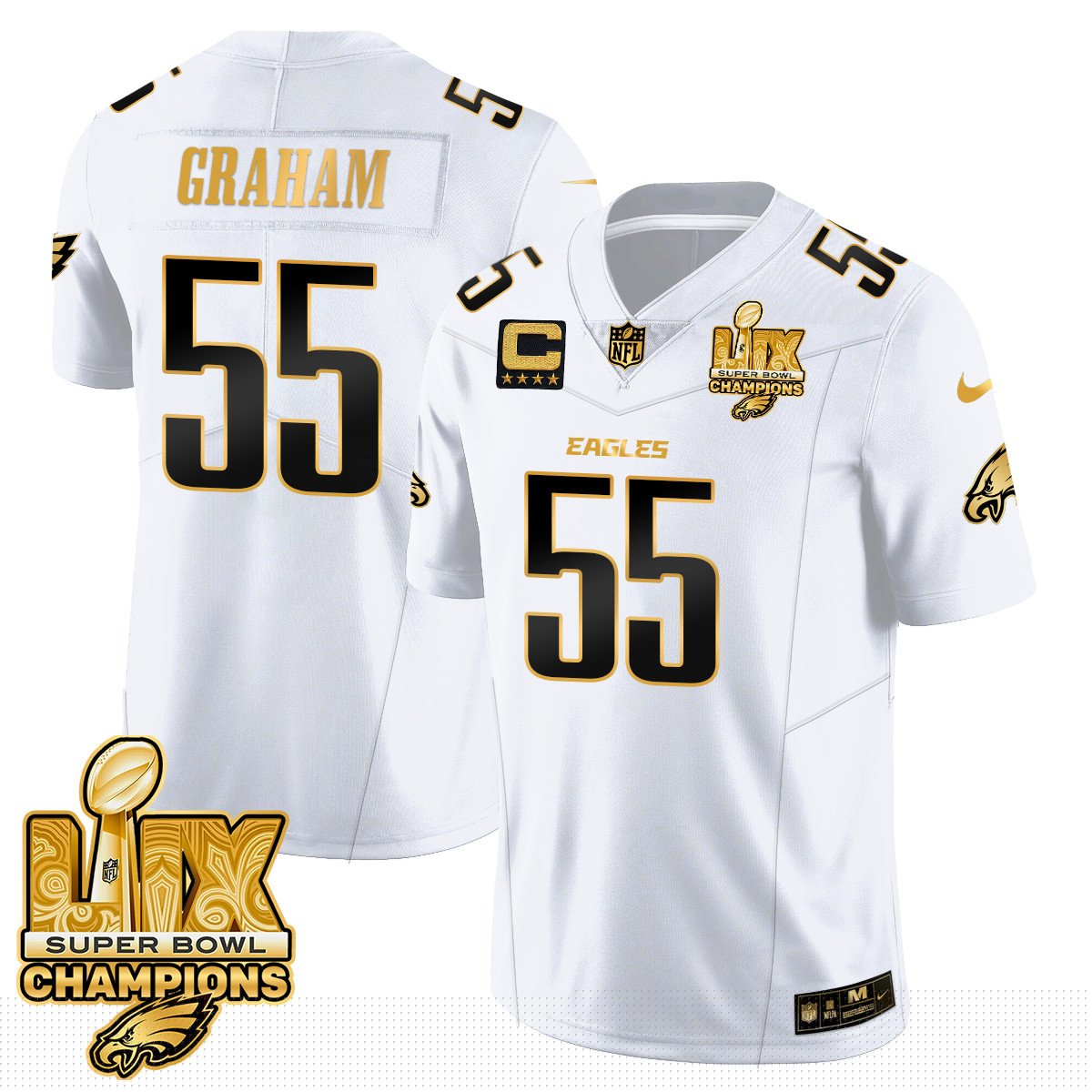 Philadelphia Eagles Super Bowl LIX Champions Gold Vapor Limited Jersey - All Stitched