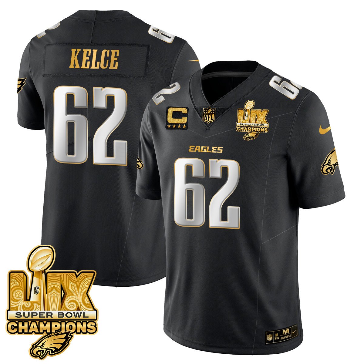 Philadelphia Eagles Super Bowl LIX Champions Gold Trim Vapor Limited Jersey - All Stitched