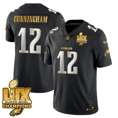 Philadelphia Eagles Super Bowl LIX Champions Gold Trim Vapor Limited Jersey - All Stitched