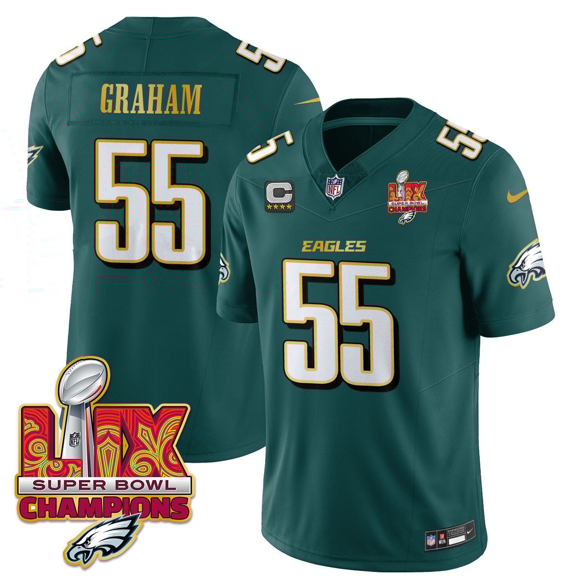 Philadelphia Eagles Super Bowl LIX Champions Gold Trim Vapor Limited Jersey - All Stitched