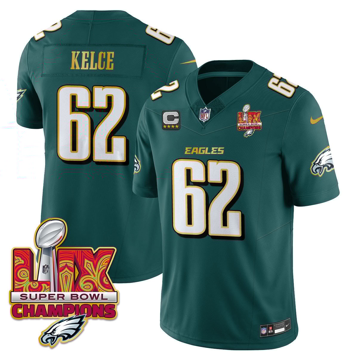 Philadelphia Eagles Super Bowl LIX Champions Gold Trim Vapor Limited Jersey - All Stitched