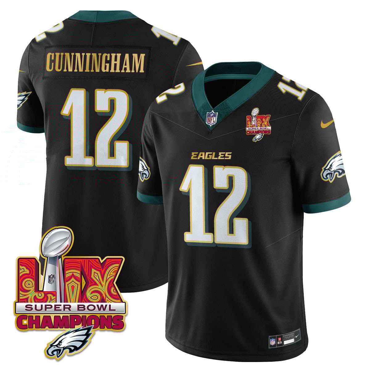 Philadelphia Eagles Super Bowl LIX Champions Gold Trim Vapor Limited Jersey - All Stitched