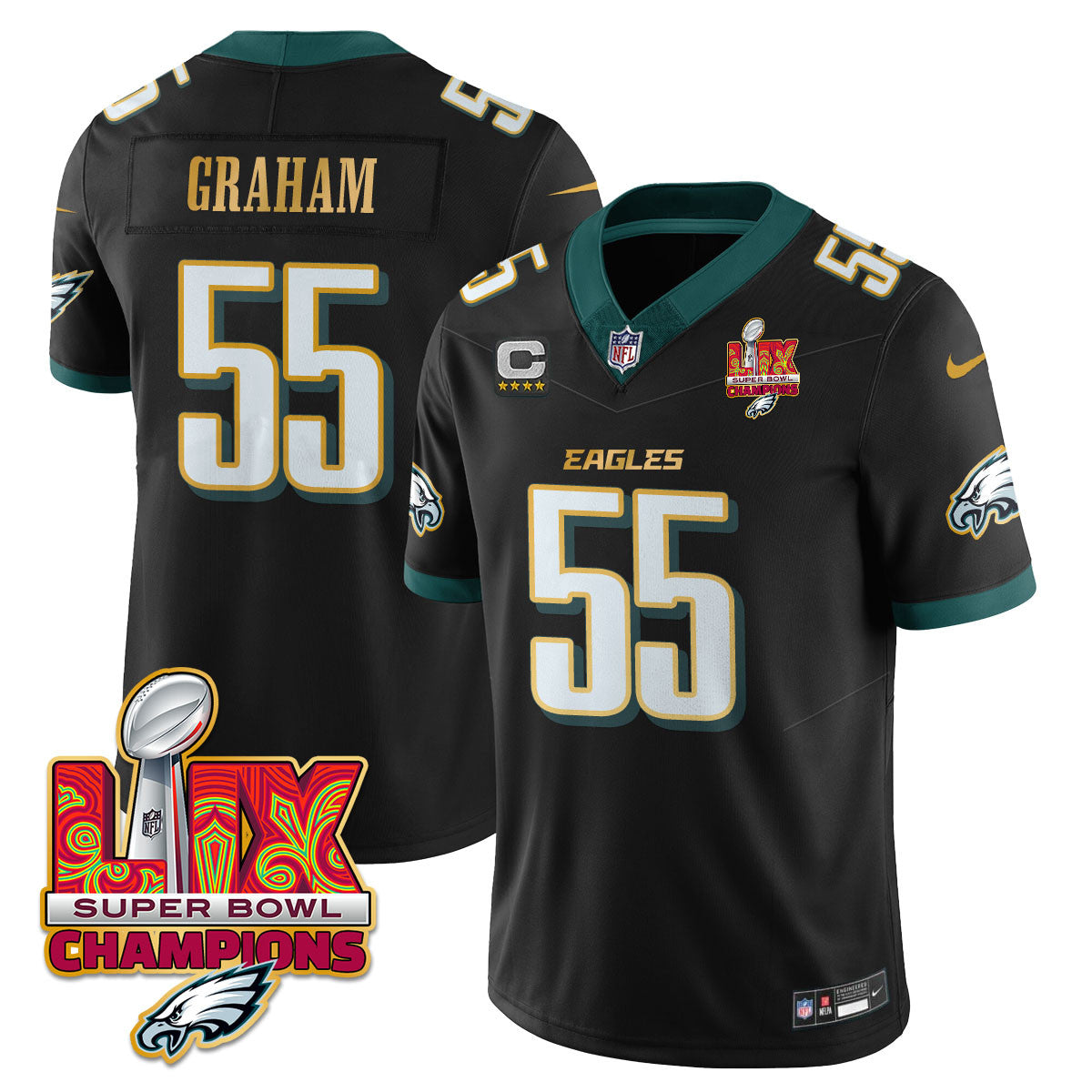 Philadelphia Eagles Super Bowl LIX Champions Gold Trim Vapor Limited Jersey - All Stitched