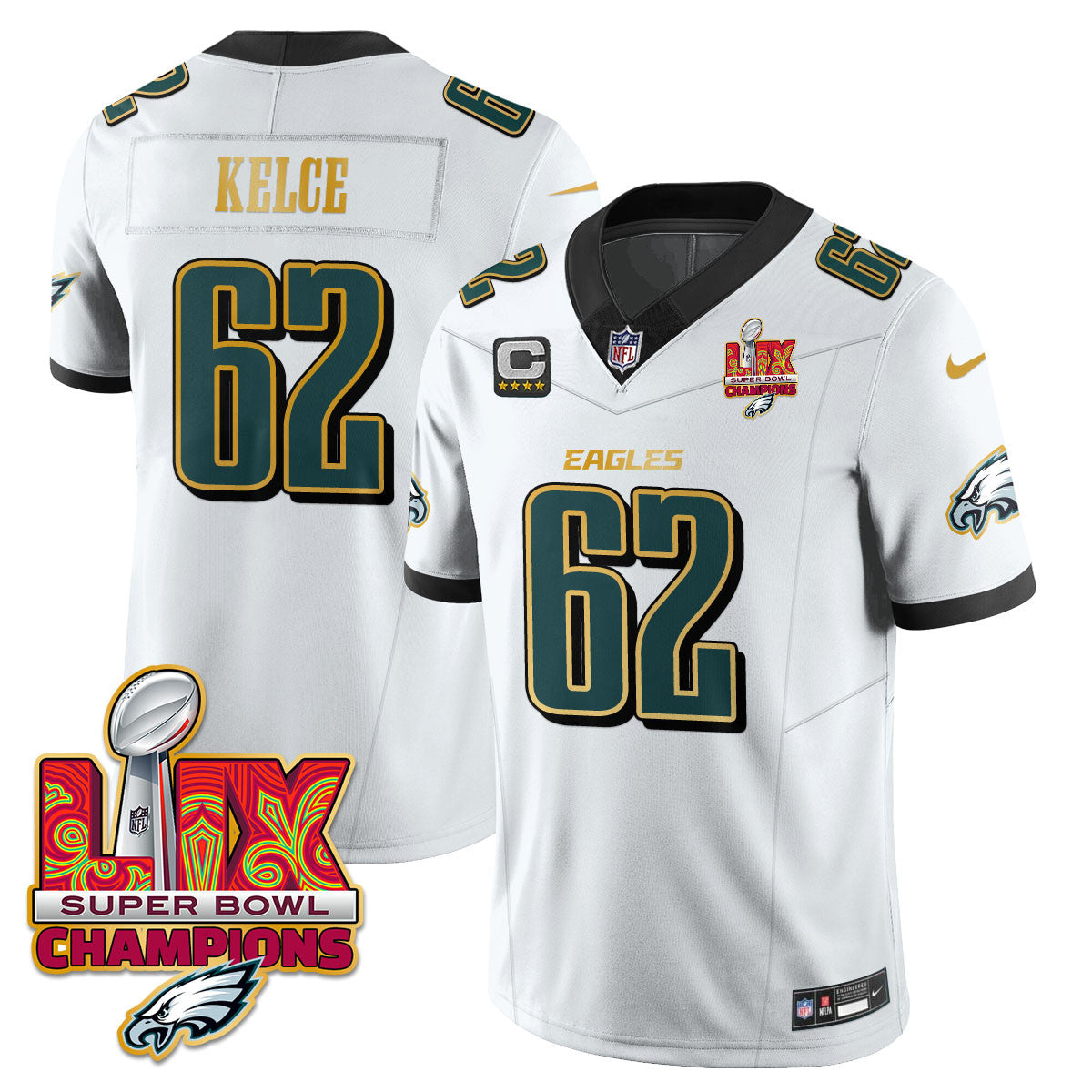 Philadelphia Eagles Super Bowl LIX Champions Gold Trim Vapor Limited Jersey - All Stitched