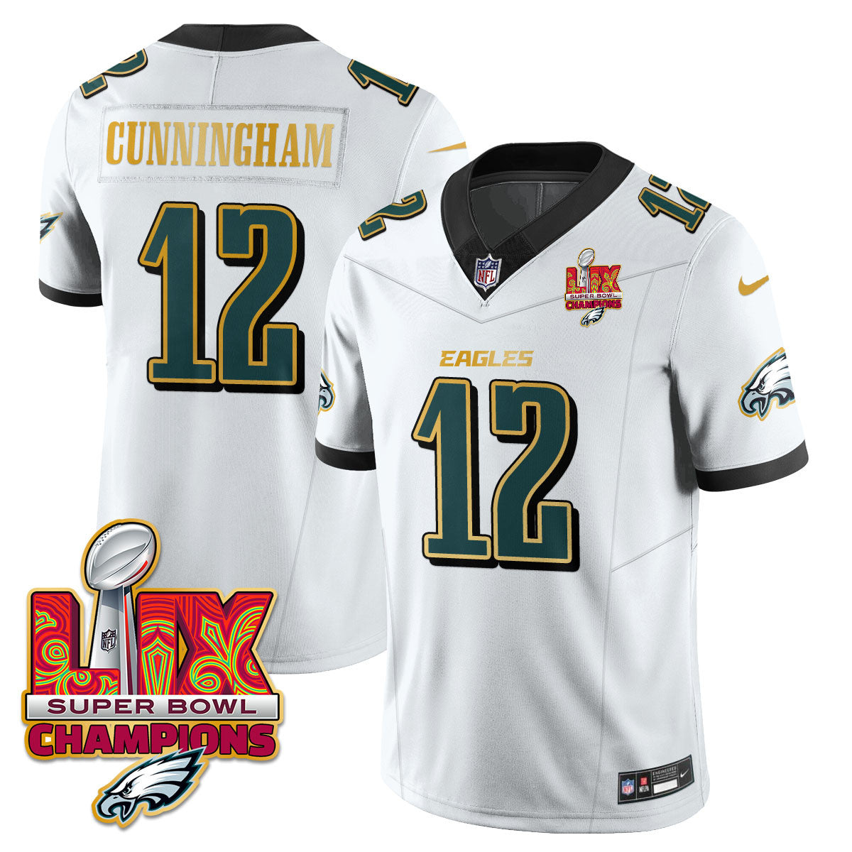 Philadelphia Eagles Super Bowl LIX Champions Gold Trim Vapor Limited Jersey - All Stitched