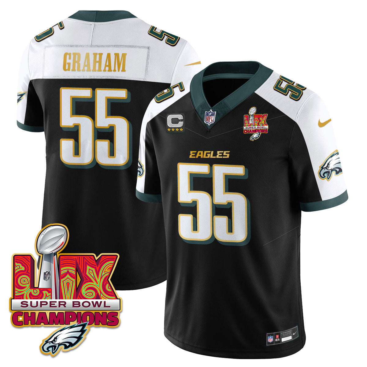 Philadelphia Eagles Super Bowl LIX Champions Gold Trim Vapor Limited Jersey - All Stitched