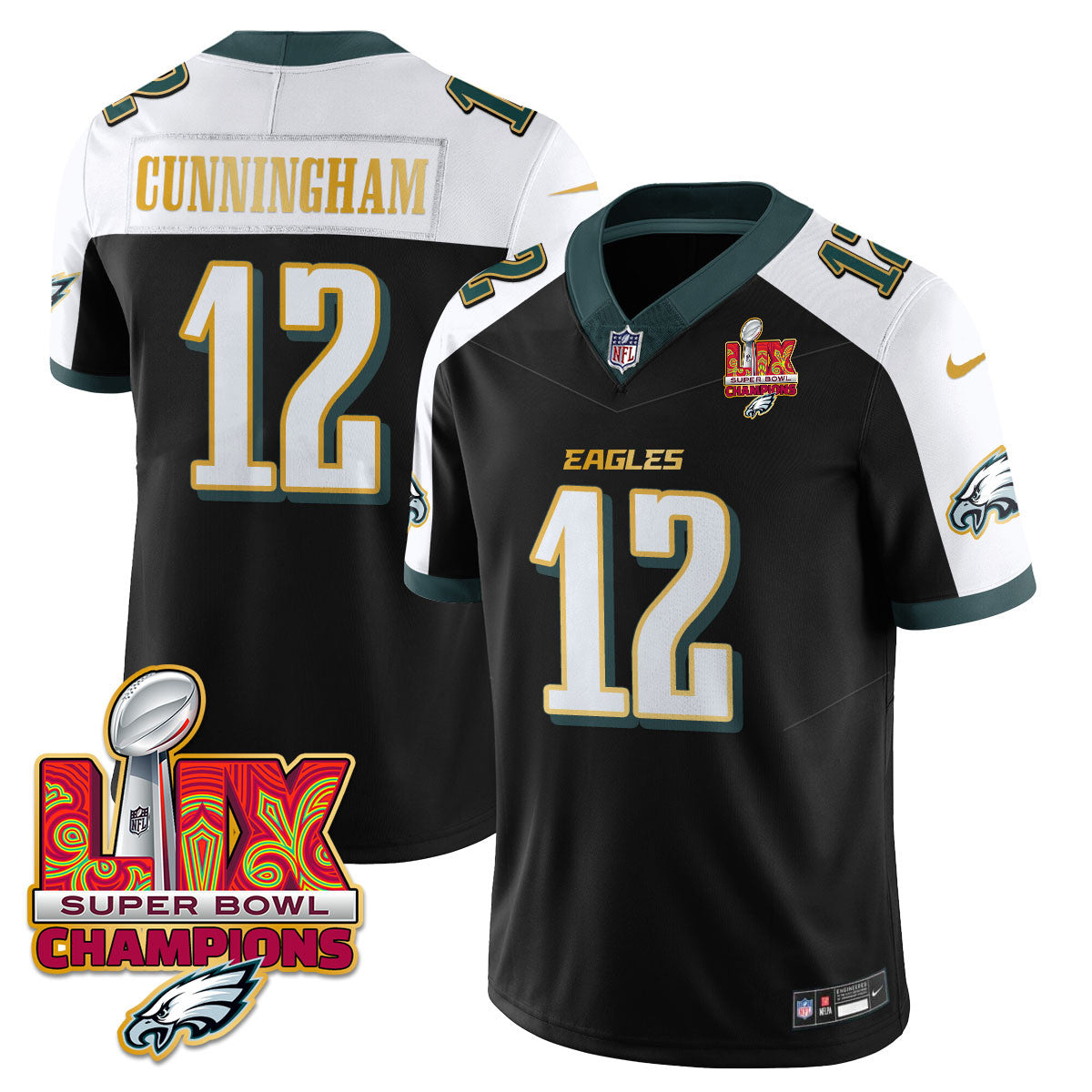 Philadelphia Eagles Super Bowl LIX Champions Gold Trim Vapor Limited Jersey - All Stitched
