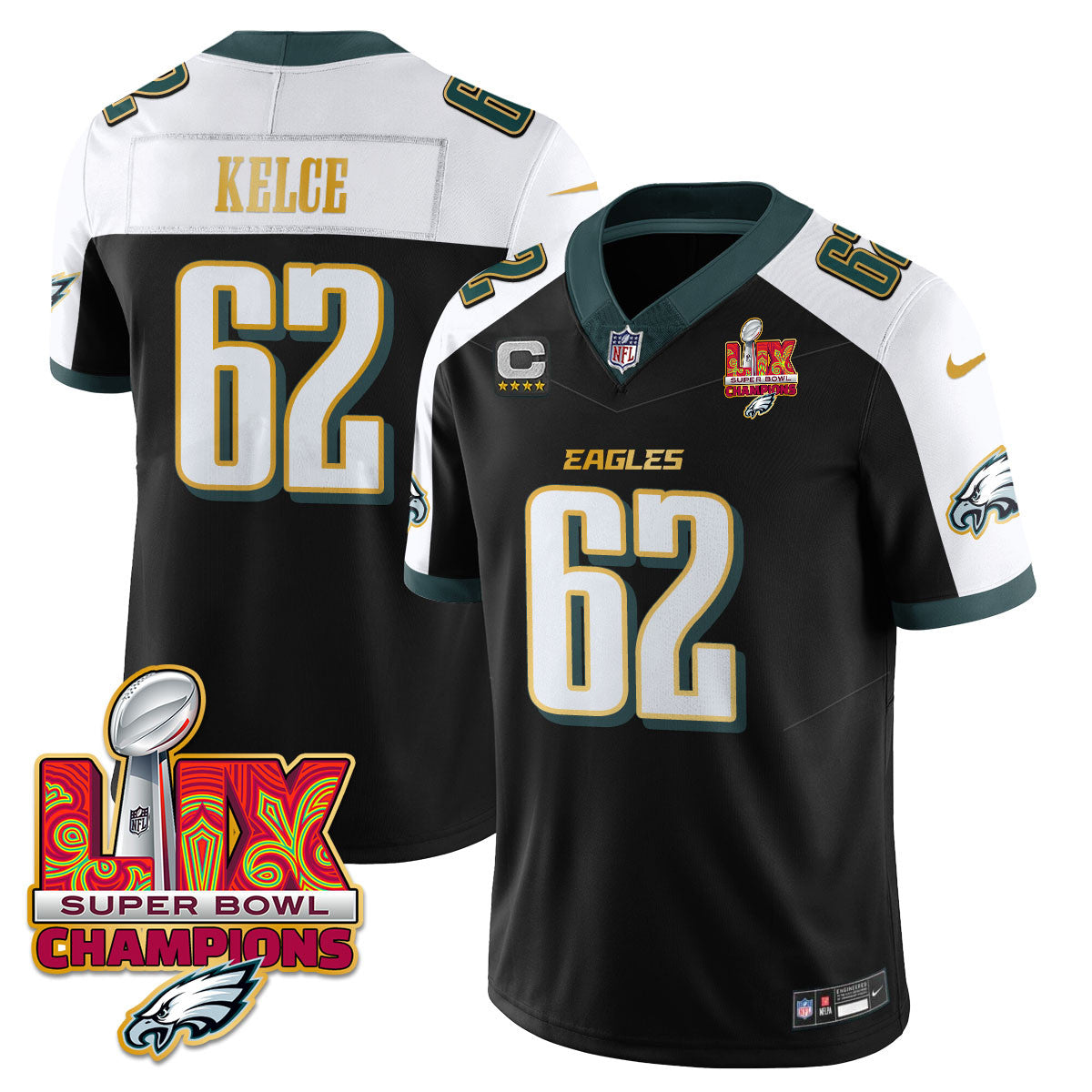 Philadelphia Eagles Super Bowl LIX Champions Gold Trim Vapor Limited Jersey - All Stitched
