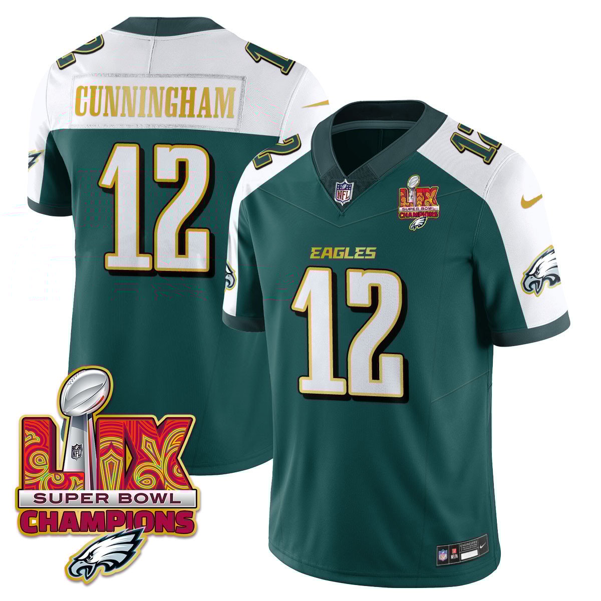 Philadelphia Eagles Super Bowl LIX Champions Gold Trim Vapor Limited Jersey - All Stitched
