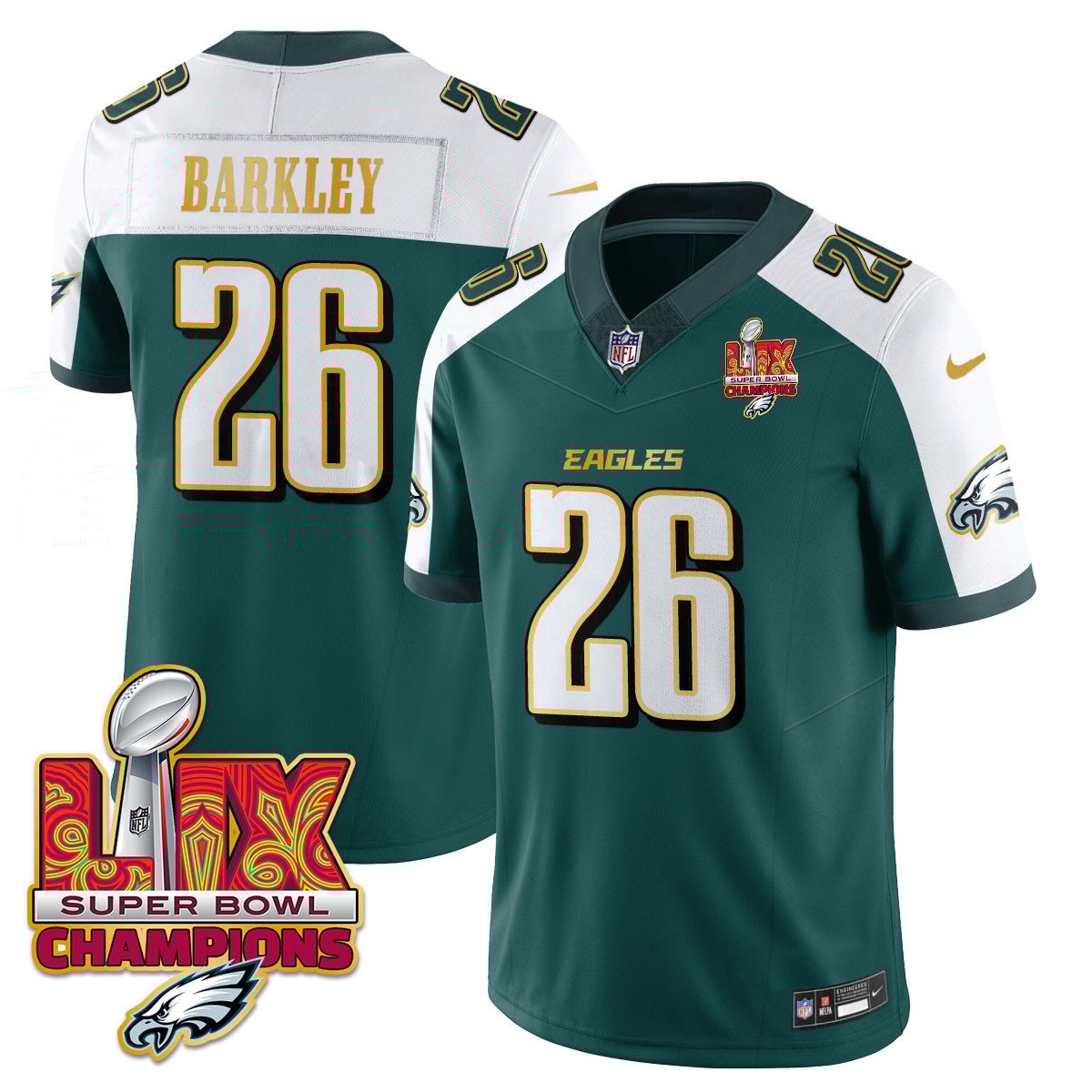 Philadelphia Eagles Super Bowl LIX Champions Gold Trim Vapor Limited Jersey - All Stitched