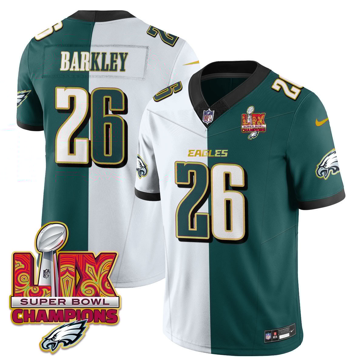 Philadelphia Eagles Super Bowl LIX Champions Gold Trim Vapor Limited Jersey - All Stitched