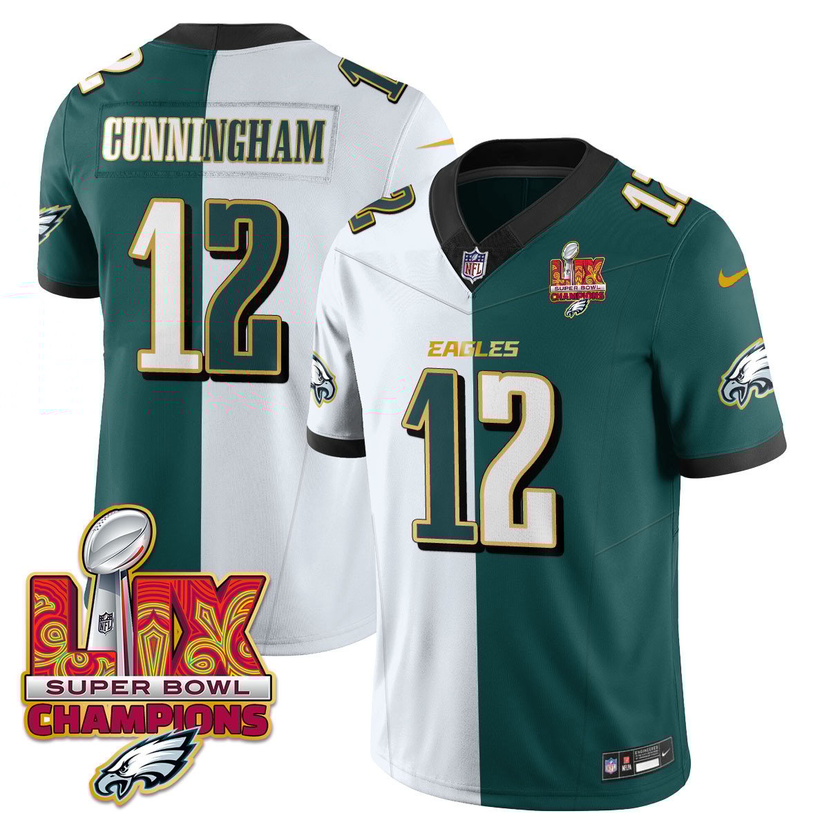 Philadelphia Eagles Super Bowl LIX Champions Gold Trim Vapor Limited Jersey - All Stitched