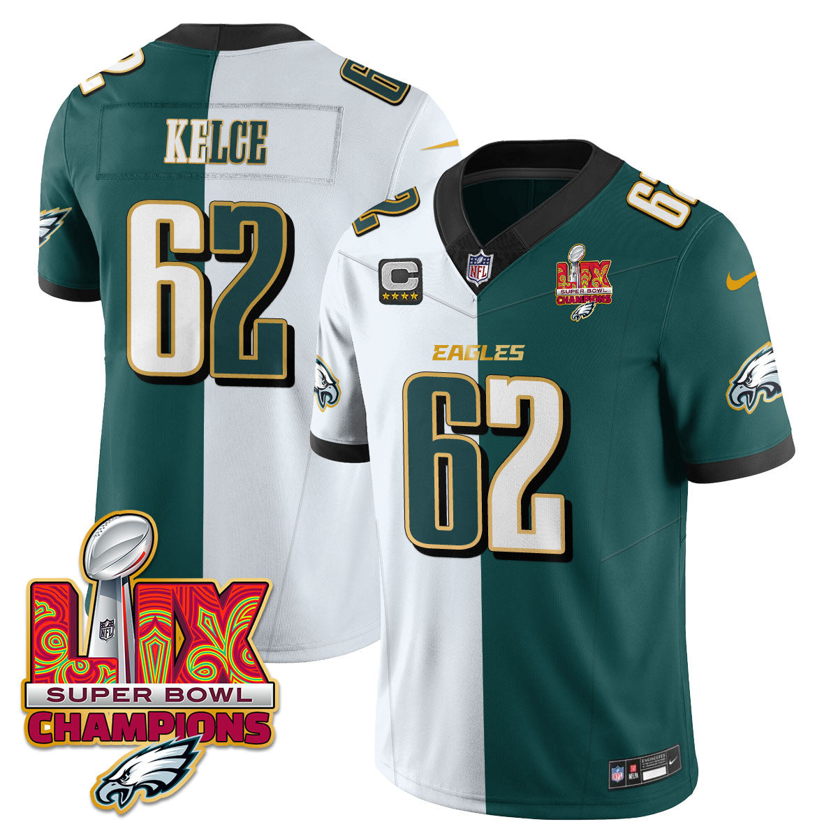 Philadelphia Eagles Super Bowl LIX Champions Gold Trim Vapor Limited Jersey - All Stitched