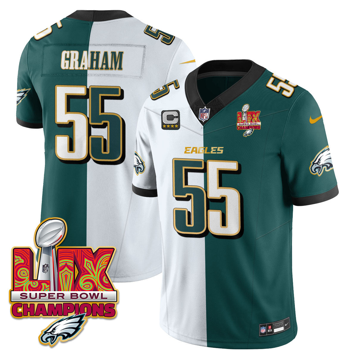 Philadelphia Eagles Super Bowl LIX Champions Gold Trim Vapor Limited Jersey - All Stitched