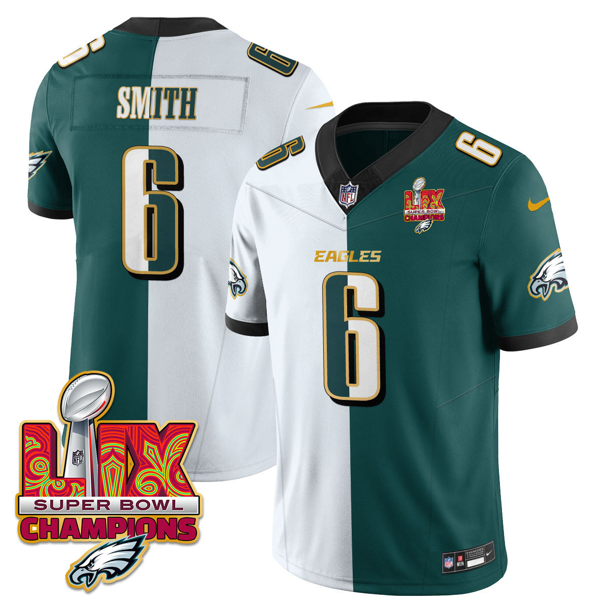 Philadelphia Eagles Super Bowl LIX Champions Gold Trim Vapor Limited Jersey - All Stitched