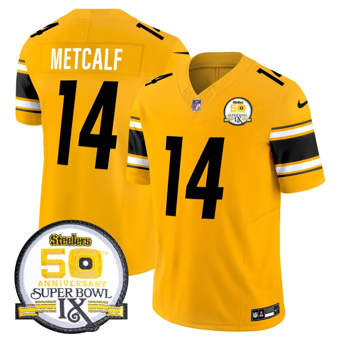 Steelers 50th Anniversary Of Super Bowl IX Patch Vapor Limited Jersey - All Stitched