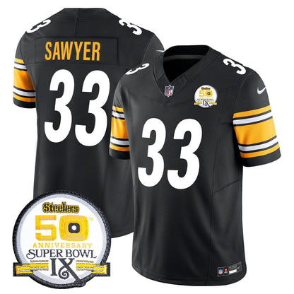 Steelers 50th Anniversary Of Super Bowl IX Patch Vapor Limited Jersey - All Stitched