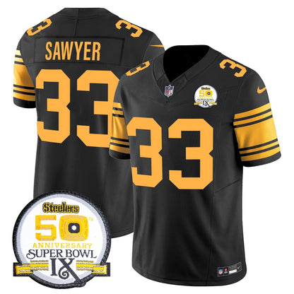 Steelers 50th Anniversary Of Super Bowl IX Patch Vapor Limited Jersey - All Stitched