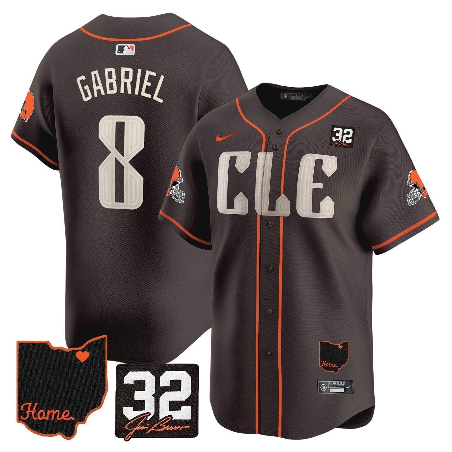 Browns #32 Jim Brown Memorial & Home Patch Vapor Premier Limited Jersey - All Stitched