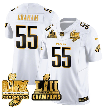 Philadelphia Eagles LII-LIX Super Bowl Champions Gold Jersey - All Stitched
